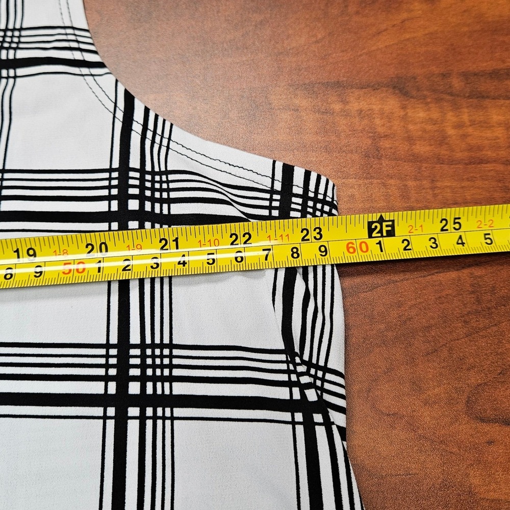 Black White Plaid Mock Neck Sleeveless Blouse Minimalist Office Core Plus 2XL - Picture 5 of 10